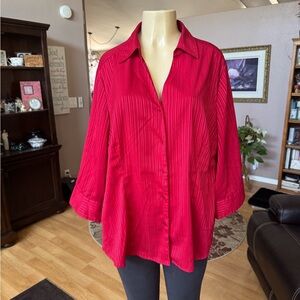 Como red long sleeve Vneck button up blouse-size 1X